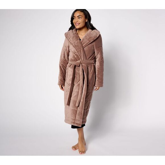 Berkshire Blanket Women's Sleepwear Sz XS Quilted Baby Fleece Brown A623300 - Picture 1 of 4